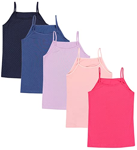 TupTam Mädchen Unterhemd Spaghettiträger Top – Atmungsaktive Unterhemden Mädchen im 5er Pack, Farbe: Punkte Rosa Blau Lila, Größe: 146-152 von TupTam
