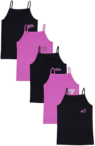 TupTam Mädchen Unterhemd Spaghettiträger Top – Atmungsaktive Unterhemden Mädchen im 5er Pack, Farbe: Forever Friends Schwarz Rosa, Größe: 158-164 von TupTam