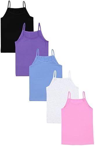 TupTam Mädchen Unterhemd Spaghettiträger Top – Atmungsaktive Unterhemden Mädchen im 5er Pack, Farbe: Rosa Lila Blau Schwarz Grau, Größe: 122-128 von TupTam