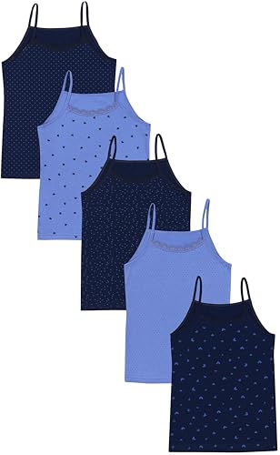 TupTam Mädchen Unterhemd Spaghettiträger Top – Atmungsaktive Unterhemden Mädchen im 5er Pack, Farbe: Spitze Herzchen Punkte Dunkelblau, Größe: 122-128 von TupTam