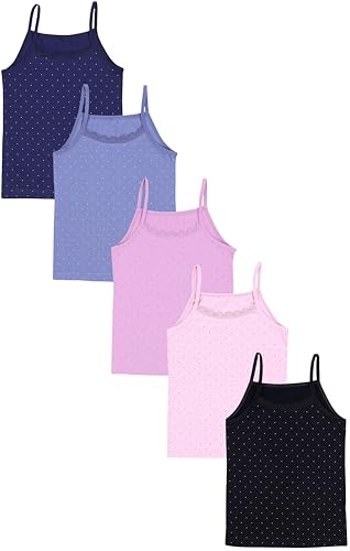TupTam Mädchen Unterhemd Spaghettiträger Top – Atmungsaktive Unterhemden Mädchen im 5er Pack, Farbe: Spitze Punkte Puderrosa Dunkelblau Schwarz, Größe: 134-140 von TupTam