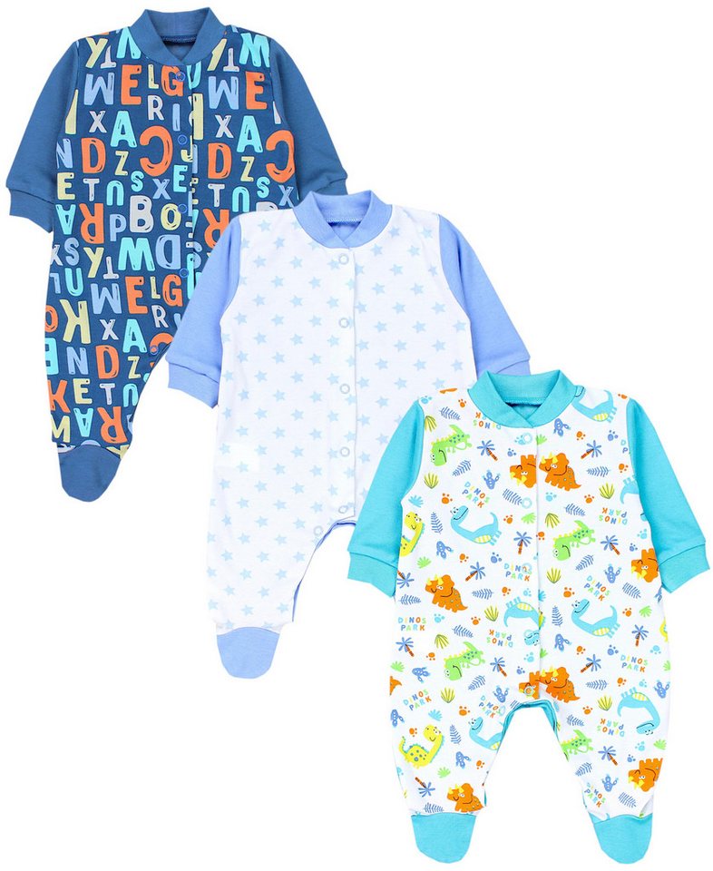 TupTam Schlafoverall Baby Jungen Schlafstrampler Langarm Schlafanzug mit Fuß 3er Pack von TupTam