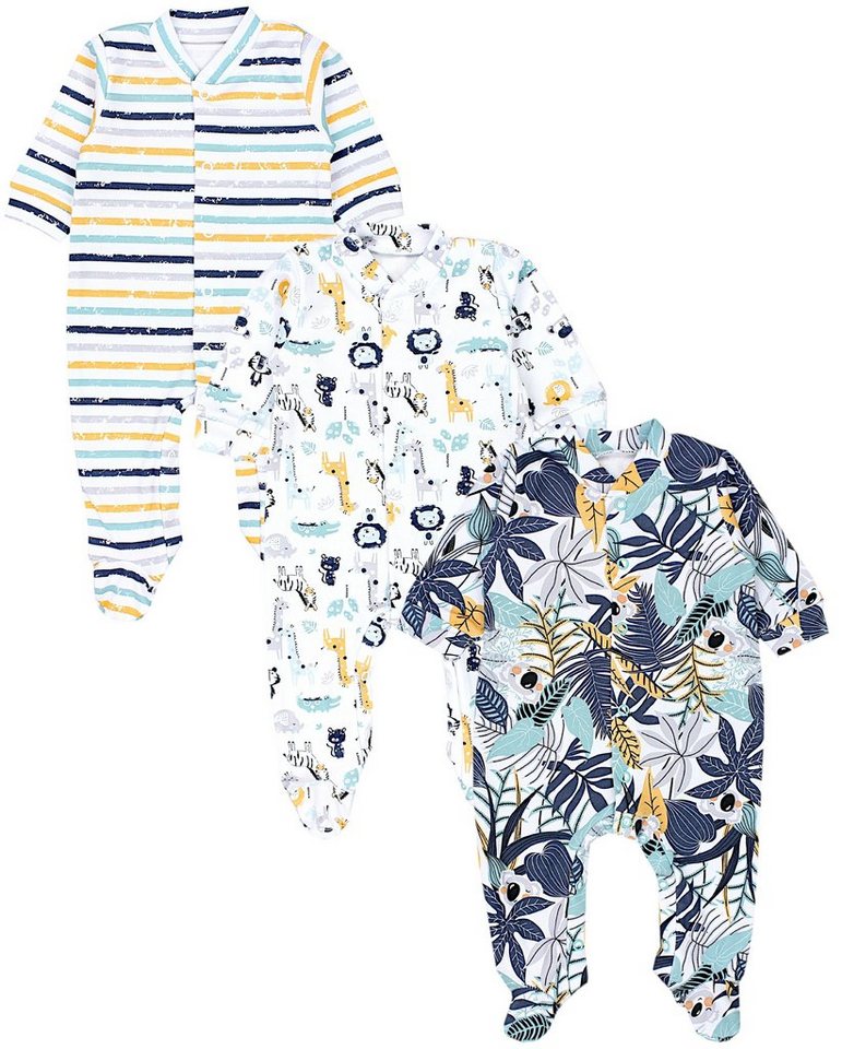 TupTam Schlafoverall Baby Jungen Schlafstrampler Langarm Schlafanzug mit Fuß 3er Pack von TupTam