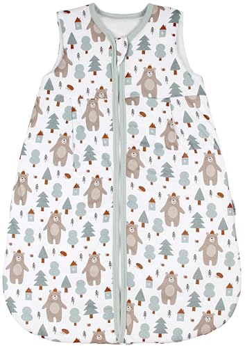 TupTam Schlafsack Baby 2.5 TOG – Atmungsaktiver Ganzjahresschlafsack für Kinder, OEKO-TEX zertifiziert, Farbe: Bärchen im Wald Taupe Petrol, Größe: 80-86 von TupTam