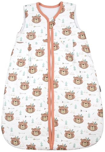 TupTam Schlafsack Baby 2.5 TOG – Atmungsaktiver Winterschlafsack für Kinder, OEKO-TEX zertifiziert, Farbe: Bärchen mit Federschmuck Braun Petrol Lachs, Größe: 80-86 von TupTam