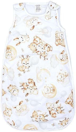 TupTam Schlafsack Baby 2.5 TOG – OEKO-TEX Ganzjahresschlafsack Kinder mit Seitlichem Reißverschluss, Ärmellos, Farbe: Beige Tiere auf Wolken/Weiß, Größe: 68-74 von TupTam