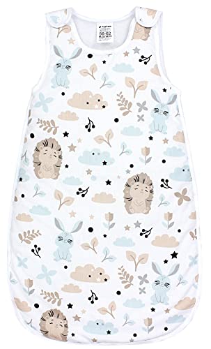 TupTam Schlafsack Baby 2.5 TOG – OEKO-TEX Ganzjahresschlafsack Kinder mit Seitlichem Reißverschluss, Ärmellos, Farbe: Igel Hase Beige Mineralgrün, Größe: 80-86 von TupTam