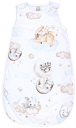 TupTam Schlafsack Baby 2.5 TOG – OEKO-TEX Ganzjahresschlafsack Kinder mit Seitlichem Reißverschluss, Ärmellos, Farbe: Tiere auf Wolken, Größe: 56-62 von TupTam