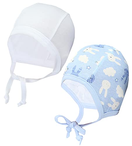 TupTam Unisex Baby Erstlingsmütze zum Binden 2er Pack, Farbe: Kaninchen Hellblau/Weiß, Größe: 50-56 von TupTam