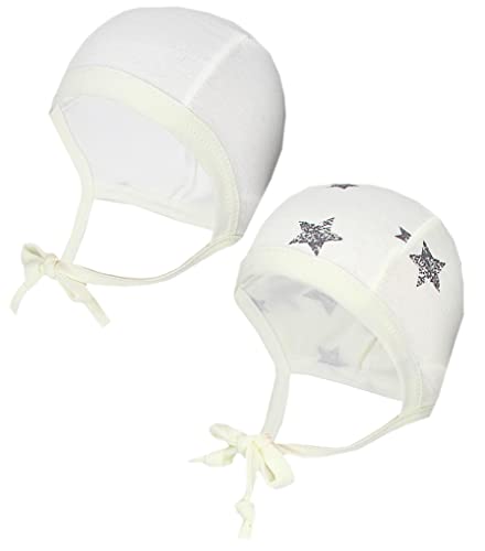 TupTam Unisex Baby Erstlingsmütze zum Binden 2er Pack, Farbe: Sterne/Ecru, Größe: 50-56 von TupTam