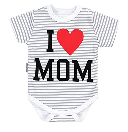 TupTam Unisex Baby Kurzarm Body Spruch Mamas & Papas Schatz, Farbe: I love Mom Streifen Grau, Größe: 98 von TupTam