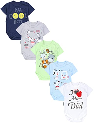 TupTam Unisex Baby Kurzarm Body mit Aufdruck Spruch 5er Pack, Farbe: I love Mum Dad Weiß Best Friends Grün Cool Boy Dunkelblau, Größe: 56 von TupTam