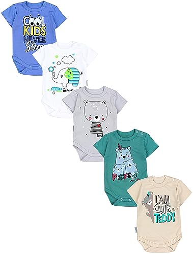 TupTam Unisex Baby Kurzarm Body mit Aufdruck Spruch 5er Pack, Farbe: Junge 4, Größe: 56 von TupTam