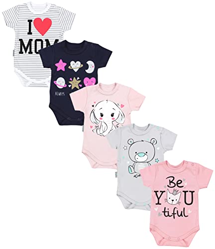 TupTam Unisex Baby Kurzarm Body mit Aufdruck Spruch 5er Pack, Farbe: Mädchen, Größe: 74 von TupTam