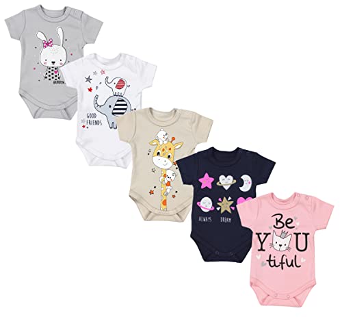 TupTam Unisex Baby Kurzarm Body mit Aufdruck Spruch 5er Pack, Farbe: Mädchen 5, Größe: 80 von TupTam