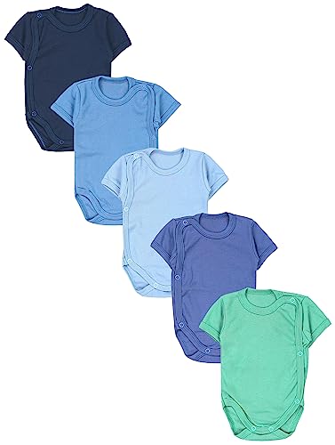 TupTam Unisex Baby Kurzarm Wickelbody 5er Pack, Farbe: Dunkelblau Jeans Blau Mintgrün, Größe: 56 von TupTam