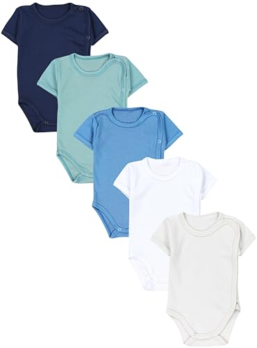 TupTam Baby Body Kurzarm 5er Pack – Wickelbody Body Baby aus Baumwolle für Jungen und Mädchen, Farbe: Hellbeige Weiß Dunkelgrün Jeans Dunkelblau, Größe: 68 von TupTam