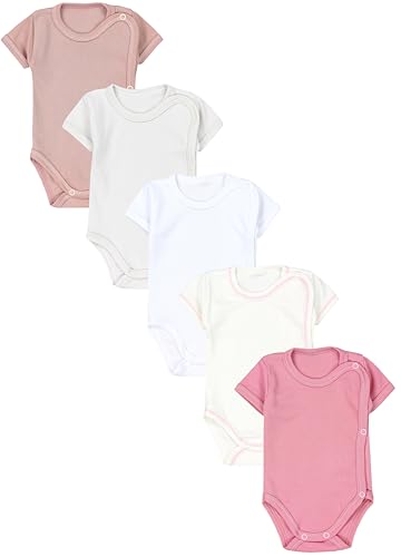 TupTam Baby Body Kurzarm 5er Pack – Wickelbody Body Baby aus Baumwolle für Jungen und Mädchen, Farbe: Weiß Ecri Hellgrau Altrosa Rosa, Größe: 62 von TupTam