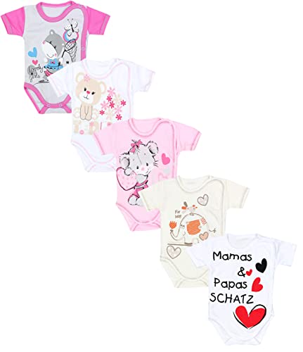 TupTam Unisex Baby Kurzarm Wickelbody mit Spruch 5er Pack, Farbe: Mädchen, Größe: 68 von TupTam