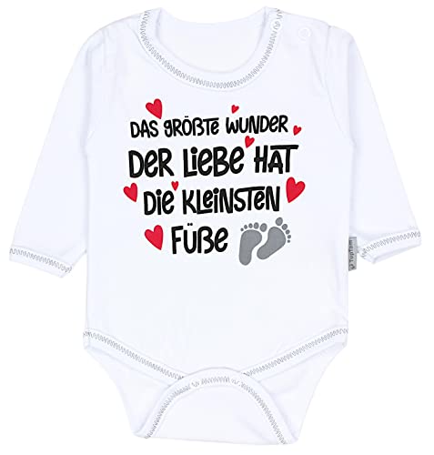 TupTam Unisex Baby Langarm Body Mädchen mit Spruch Jungen Langarmbody Aufdruck, Farbe: Das größte Wunder der Liebe/Weiß, Größe: 62 von TupTam