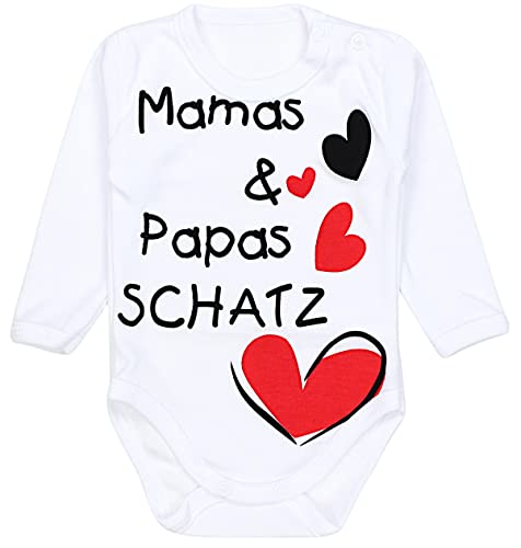 TupTam Unisex Baby Langarm Body Mädchen mit Spruch Jungen Langarmbody Aufdruck, Farbe: Weiß - Mamas Papas Schatz, Größe: 74 von TupTam