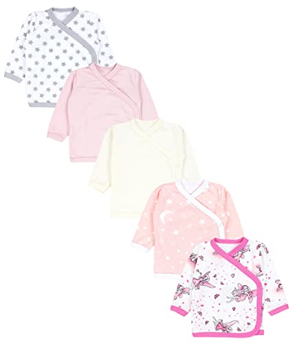 TupTam Baby Langarm Wickelshirt 5er Set aus Oeko-TEX zertifizierten Stoffen Unisex, Farbe: Fee Rosa Sterne Grau Ecru Puderrosa, Größe: 62 von TupTam