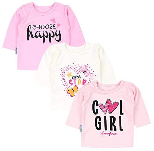 TupTam Unisex Baby Langarmshirt mit Spruch Aufdruck 3er Set, Farbe: Cool Girl Aprikose/Choose Happy Rosa/Herz Little Star Ecru, Größe: 62 von TupTam