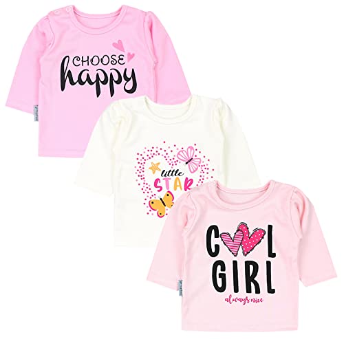 TupTam Unisex Baby Langarmshirt mit Spruch Aufdruck 3er Set, Farbe: Cool Girl Aprikose/Choose Happy Rosa/Herz Little Star Ecru, Größe: 74 von TupTam