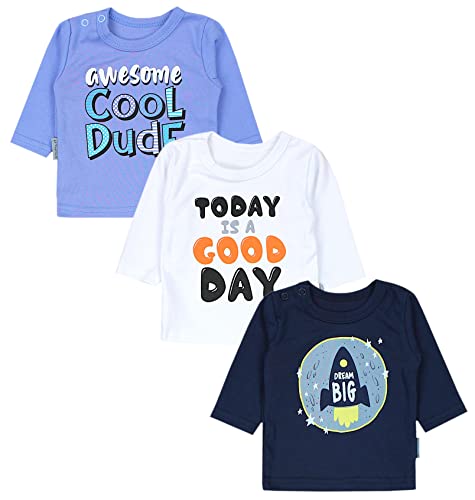 TupTam Unisex Baby Langarmshirt mit Spruch Aufdruck 3er Set, Farbe: Good Day Weiß Rakete Dunkelblau Cool Dude Blau, Größe: 56 von TupTam