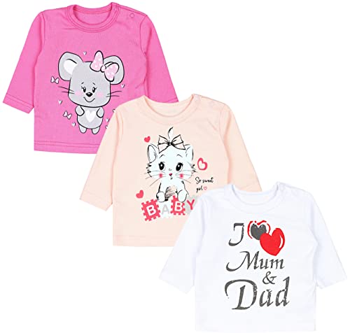 TupTam Unisex Baby Langarmshirt mit Spruch Aufdruck 3er Set, Farbe: I Love Dad Mum Weiß Katze Aprikose Maus Pink, Größe: 56 von TupTam