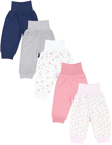 TupTam Unisex Baby Lange Pumphose 5er Pack, Farbe: Blumenmuster Aprikose Dunkelblau Grau, Größe: 80 von TupTam