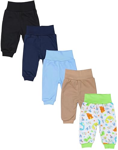 TupTam Unisex Baby Pumphose 5er Pack aus Oeko-Tex zertifizierten Materialien Langhose Unisex, Farbe: Dino Park Grün Beige Blau Schwarz Dunkelblau, Größe: 56 von TupTam