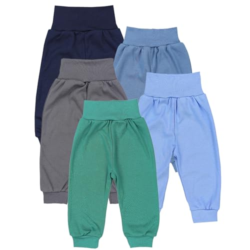 TupTam Pumphose Baby 5er Pack Unisex - Bequeme Baby Hose für Jungen und Mädchen aus Oeko-Tex Baumwolle, Farbe: Dunkelgrün Jeans Blau Dunkelblau Graphite, Größe: 56 von TupTam