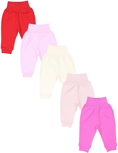 TupTam Unisex Baby Pumphose 5er Pack aus Oeko-Tex zertifizierten Materialien Langhose Unisex, Farbe: Mädchen Rot Pink Rosa Beige, Größe: 74 von TupTam