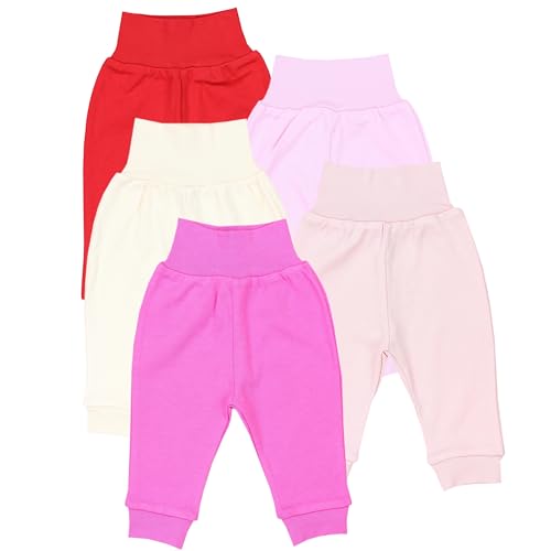 TupTam Pumphose Baby 5er Pack Unisex - Bequeme Baby Hose für Jungen und Mädchen aus Oeko-Tex Baumwolle, Farbe: Mädchen Rot Pink Rosa Beige, Größe: 80 von TupTam