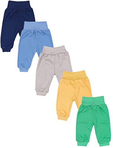 TupTam Unisex Baby Pumphose 5er Pack aus Oeko-Tex zertifizierten Materialien Langhose Unisex, Farbe: Dunkelblau Blau Senfgelb Beige Grün, Größe: 62 von TupTam