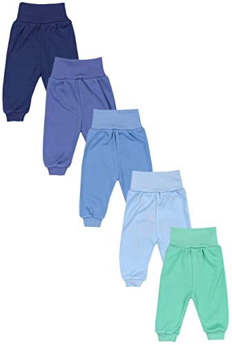TupTam Unisex Baby Pumphose 5er Pack aus Oeko-Tex zertifizierten Materialien Langhose Unisex, Farbe: Dunkelblau Jeans Blau Mintgrün, Größe: 74 von TupTam