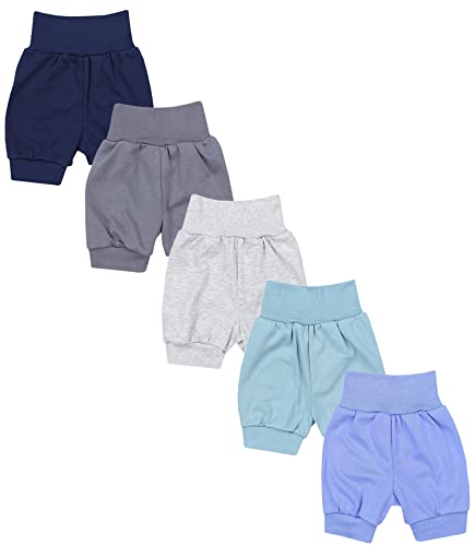 TupTam Unisex Baby Pumphose Sommershorts Baumwolle 5er Pack, Farbe: Dunkelblau Blau Graphit Grau Grün, Größe: 62/68 von TupTam