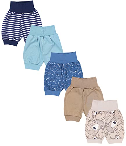 TupTam Unisex Baby Pumphose Sommershorts Baumwolle 5er Pack, Farbe: Dunkelblau Grün Dino Jeansblau Streifen Grau, Größe: 86/92 von TupTam