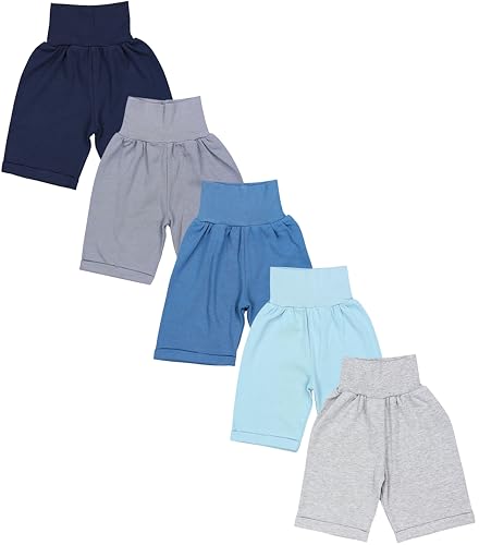 TupTam Unisex Baby Pumphose Sommershorts Baumwolle 5er Pack, Farbe: Gerades Bein/Blau Grau Türkis, Größe: 74/80 von TupTam