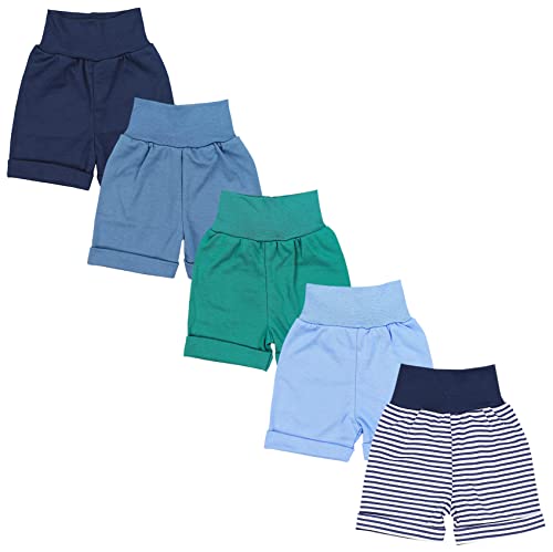 TupTam Unisex Baby Pumphose Sommershorts Baumwolle 5er Pack, Farbe: Gerades Bein/Streifen Dunkelblau Blau Dunkelgrün Jeans, Größe: 74/80 von TupTam