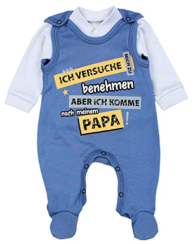 TupTam Unisex Baby Strampler Set Spruch Mamas & Papas Schatz, Farbe: Ich versuche mich zu benehmen... / Jeansblau, Größe: 50 von TupTam