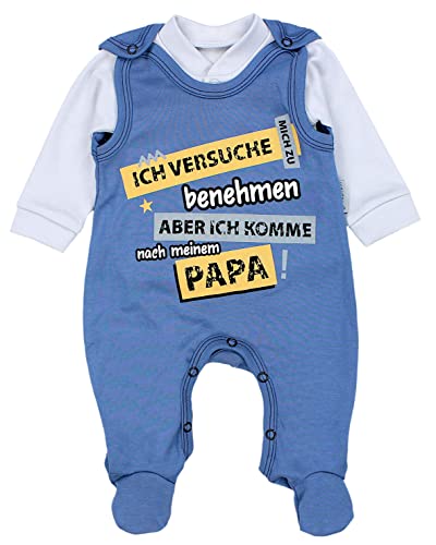 TupTam Unisex Baby Strampler Set Spruch Mamas & Papas Schatz, Farbe: Ich versuche mich zu benehmen... / Jeansblau, Größe: 62 von TupTam
