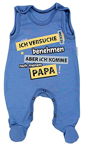 TupTam Unisex Baby Strampler mit Spruch I love Mum and Dad, Farbe: Ich versuche mich zu benehmen... / Jeansblau, Größe: 56 von TupTam