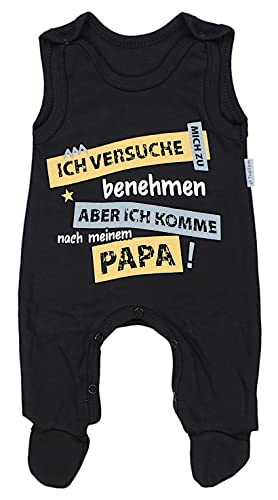 TupTam Unisex Baby Strampler mit Spruch I love Mum and Dad, Farbe: Ich versuche mich zu benehmen... / Schwarz, Größe: 50 von TupTam