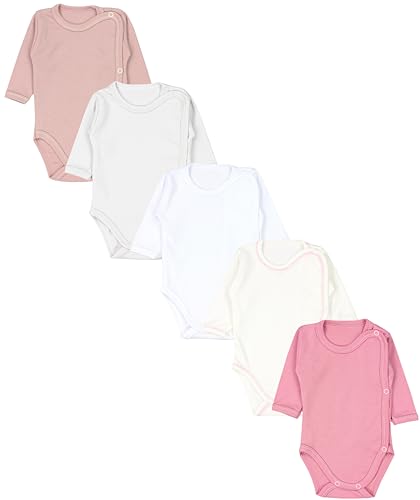 TupTam Wickelbody Langarm Baby Body – Unisex Body Baby im 5er Set aus Baumwolle, Farbe: Weiß Ecri Hellgrau Altrosa Rosa, Größe: 50 von TupTam