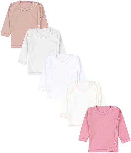 TupTam Unisex Baby Wickelshirt Langarm 5er Pack, Farbe: Weiß Ecri Hellgrau Altrosa Rosa, Größe: 68 von TupTam
