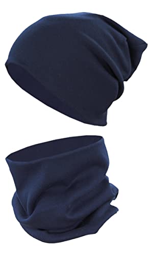 TupTam Mütze und Schal Kinder Set – Weiches Schal Mütze Set Kinder für Herbst und Winter, Farbe: Dunkelblau, Größe: 56-62 von TupTam