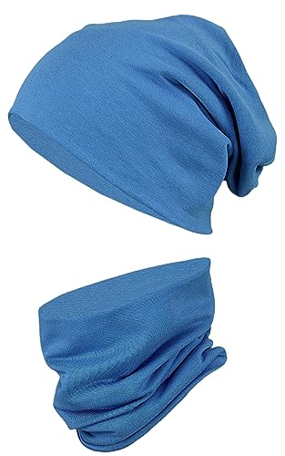 TupTam Unisex Kinder Beanie Mütze Schlauchschal Set, Farbe: Blau, Größe: 50-52 von TupTam