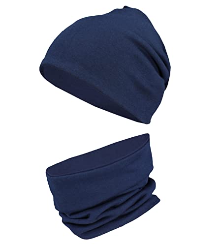 TupTam Mütze Kinder & Schlauchschal Set – Beanie Kinder für Herbst & Winter, Warme Mütze Jungen & Mädchen Oeko-TEX, Farbe: Dunkelblau, Größe: 54-56 von TupTam